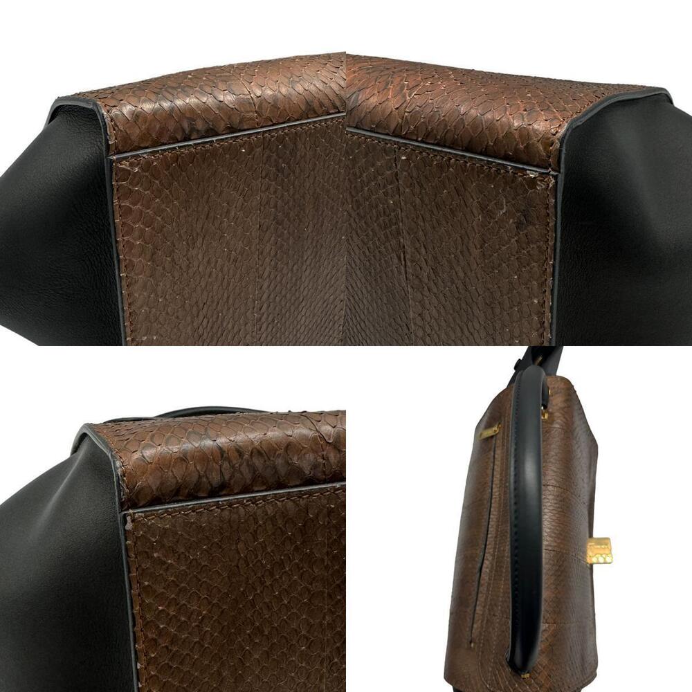 Celine Trapeze Shoulder Bag Python Leather Brown Black Gold - Picture 3 of 4